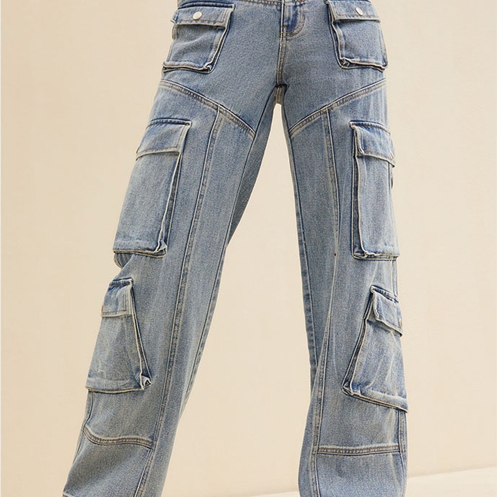PacSun Light Blue Low Rise Puddle Cargo Jeans - Picture 2 of 7